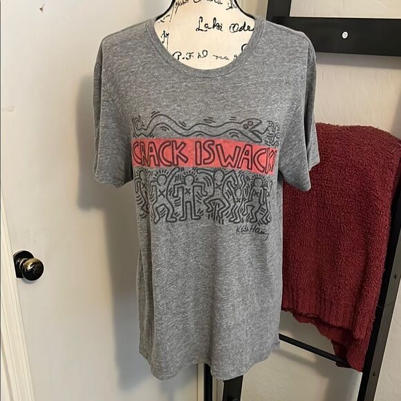Junk Food Clothing Tops - Junk Food Crack Is Whack Keith Haring Gray Graphic Pullover T-Shirt